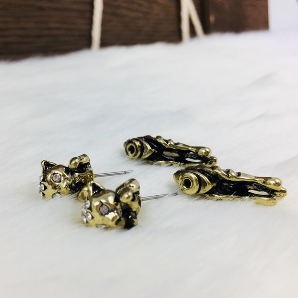 Only ships with $15 orders. Golden Hard Metal Cat Animal Earrings - Picture 4 of 4